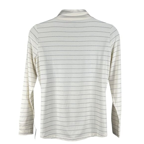 T by Talbots NWT Womens 1X Long Sleeve Metallic Striped Cowl Neck Top Nautical - Picture 2 of 16